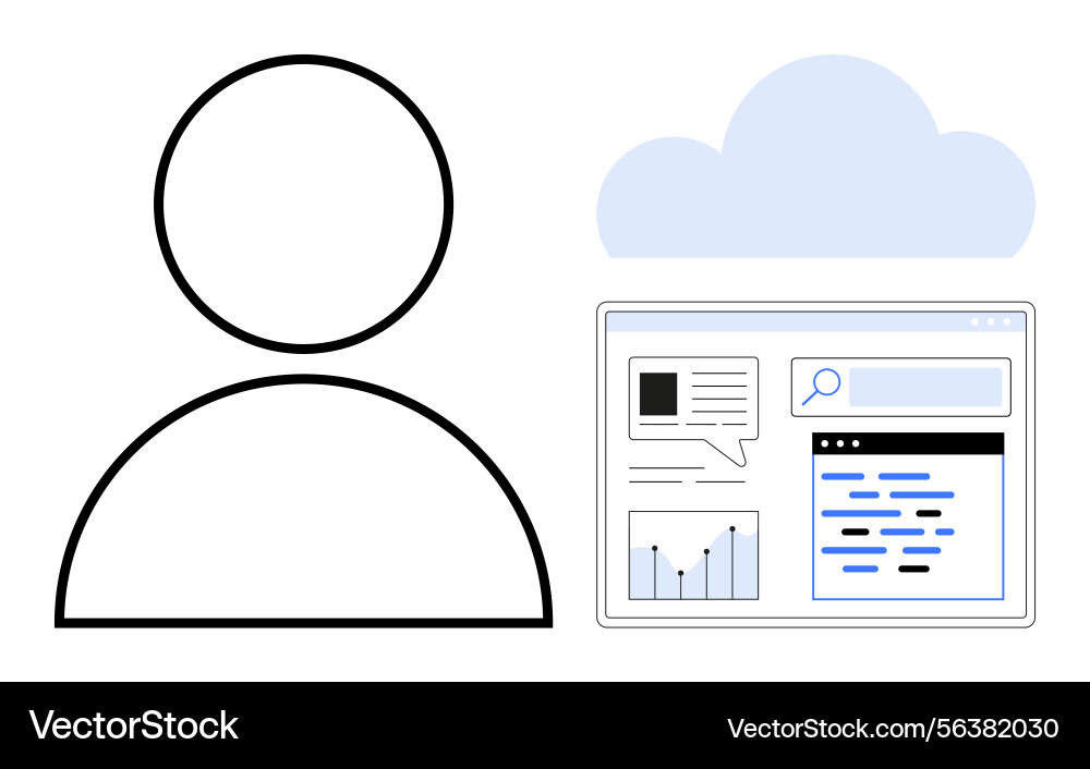 User interacting with cloud-based digital content User interacting with cloud-based digital content vector image