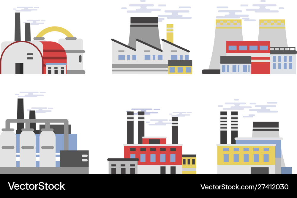 Various industrial buildings of factories Various industrial buildings of factories vector image