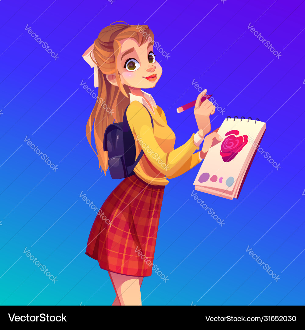 Young woman painter with notebook and pencil Young woman painter with notebook and pencil vector image