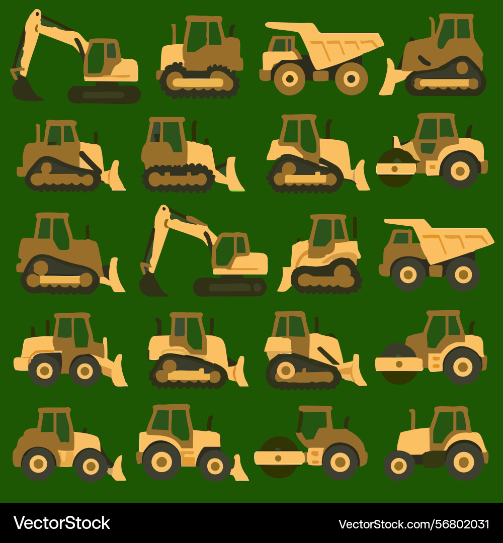A diverse array of construction vehicles placed Vector Image