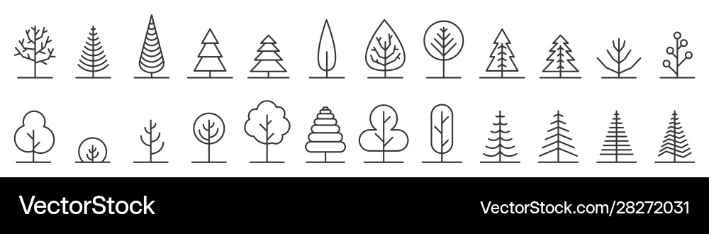 Big set minimal trees linear icons Big set minimal trees linear icons vector image