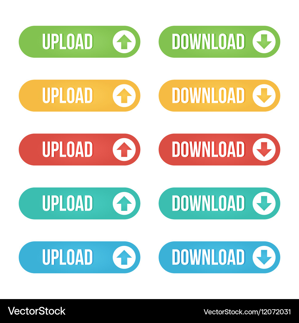 Colorful upload and download web button set vector image