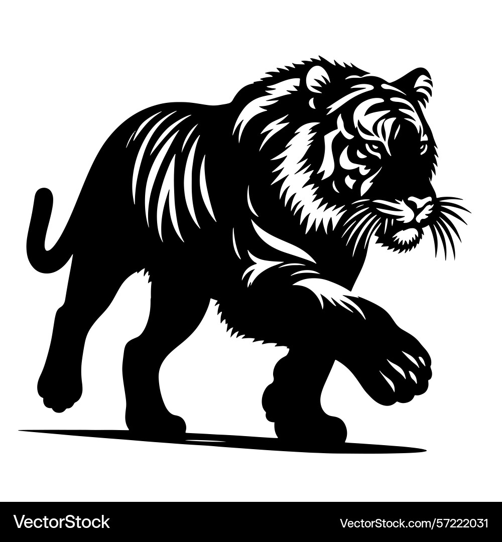 Dynamic running tiger silhouette in profile view Vector Image