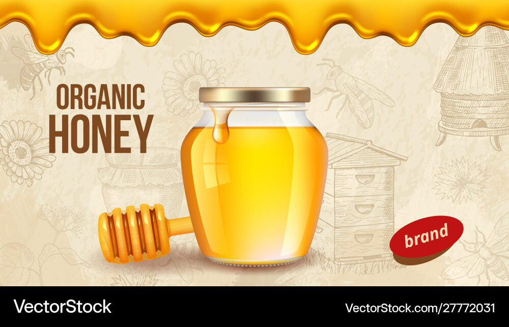 Farm honey ad placard template with realistic Farm honey ad placard template with realistic vector image