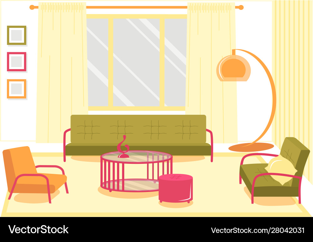 Flat banner comfortable living room cartoon Flat banner comfortable living room cartoon vector image