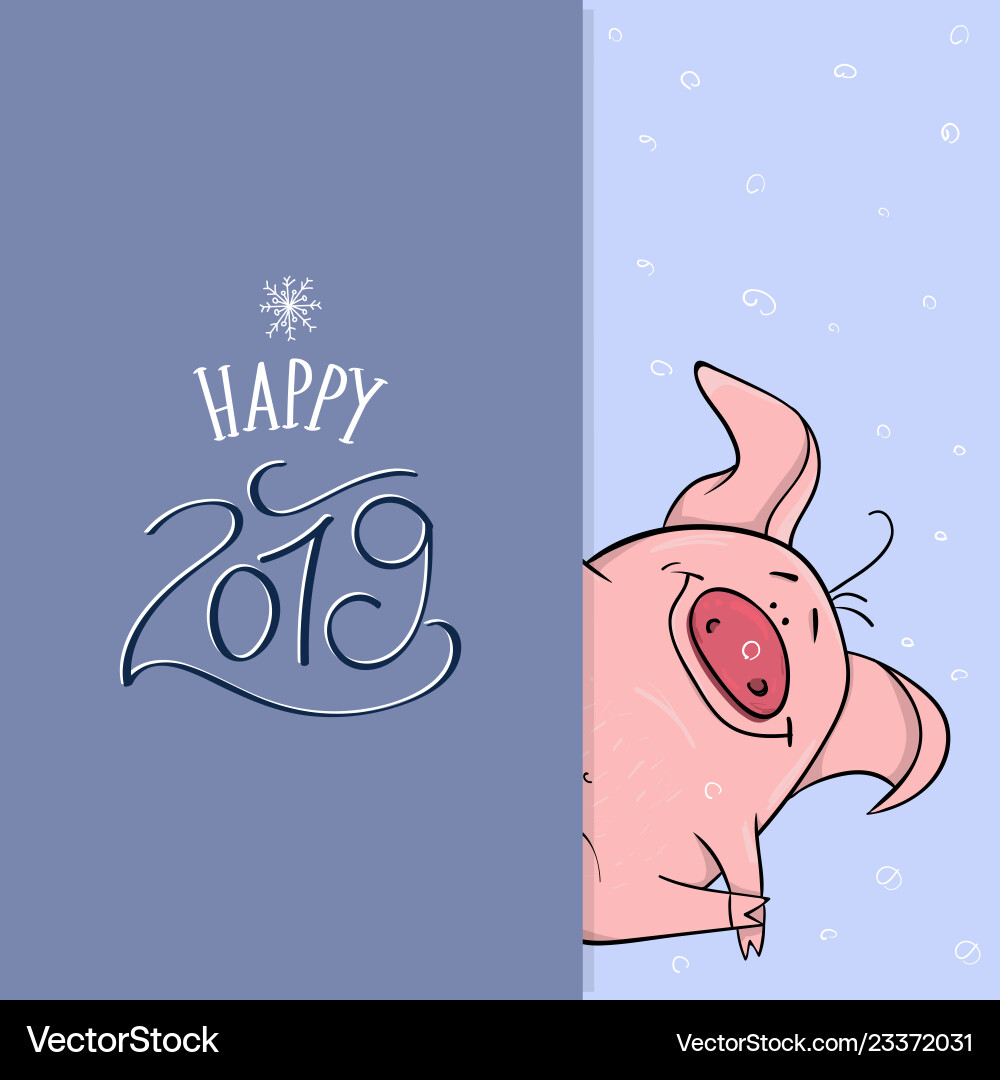 Frohes neues Jahr 2019 mit lustigem rosa Schwein Frohes neues Jahr 2019 mit lustigem rosa Schwein vektorbild