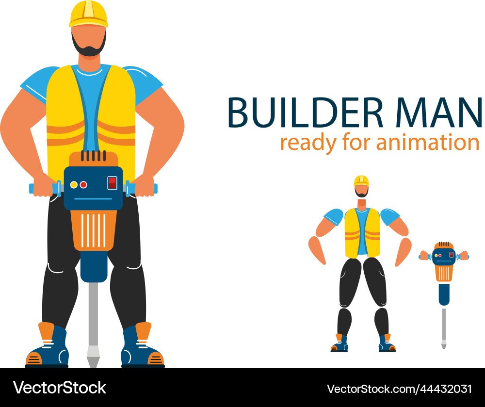 Front view of builder in uniform with jackhammer Front view of builder in uniform with jackhammer vector image