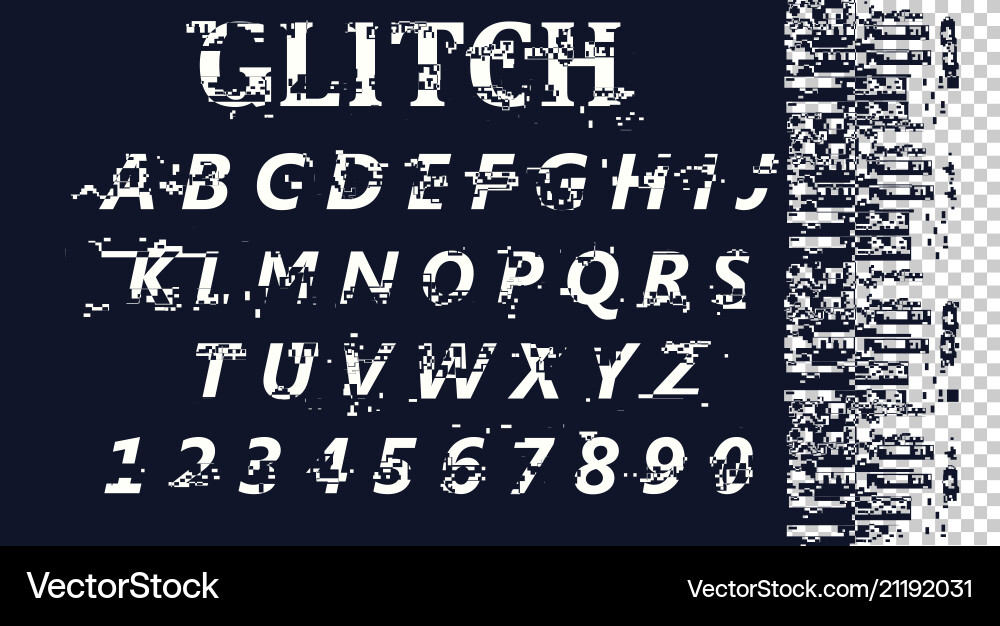 Glitch Font - Distorted Pixel Effect vector image