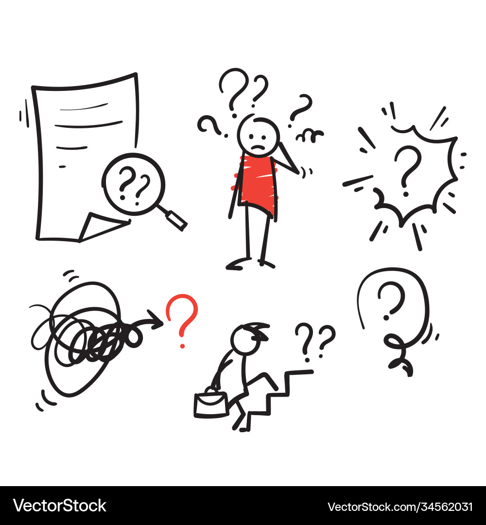 Hand drawn simple set question related line Hand drawn simple set question related line vector image