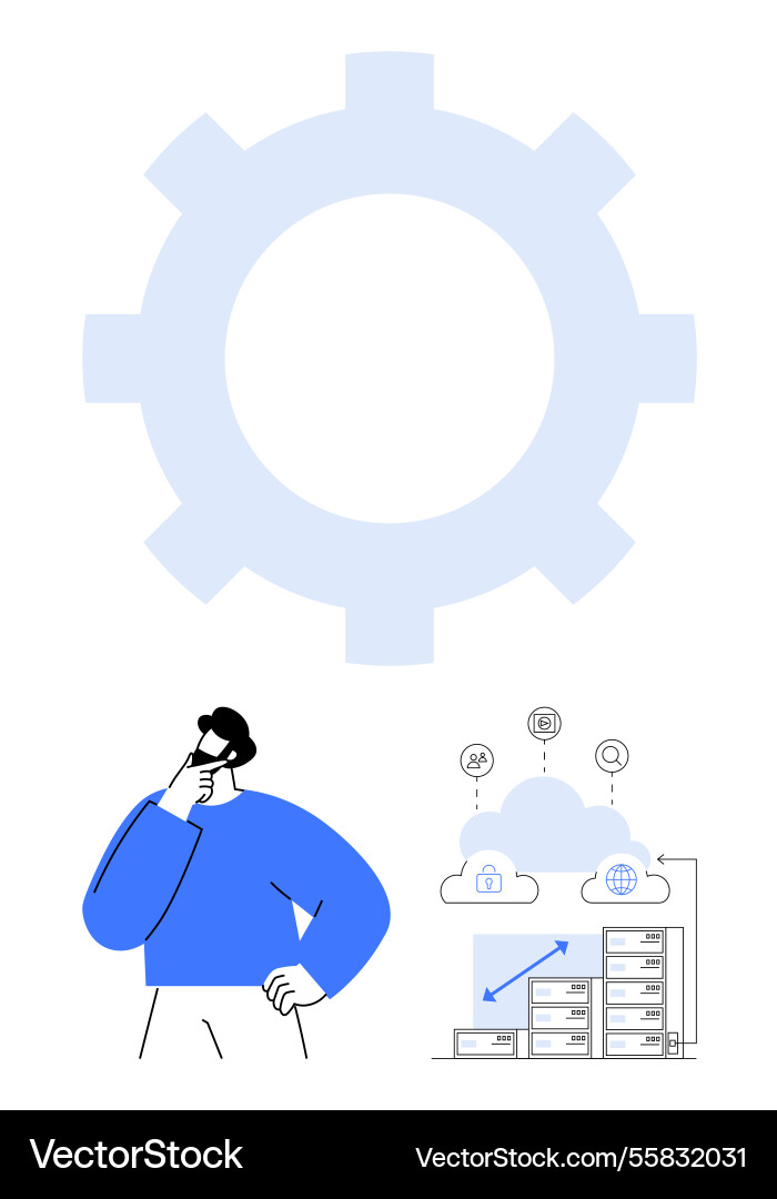 Man contemplating cloud computing and digital Man contemplating cloud computing and digital vector image