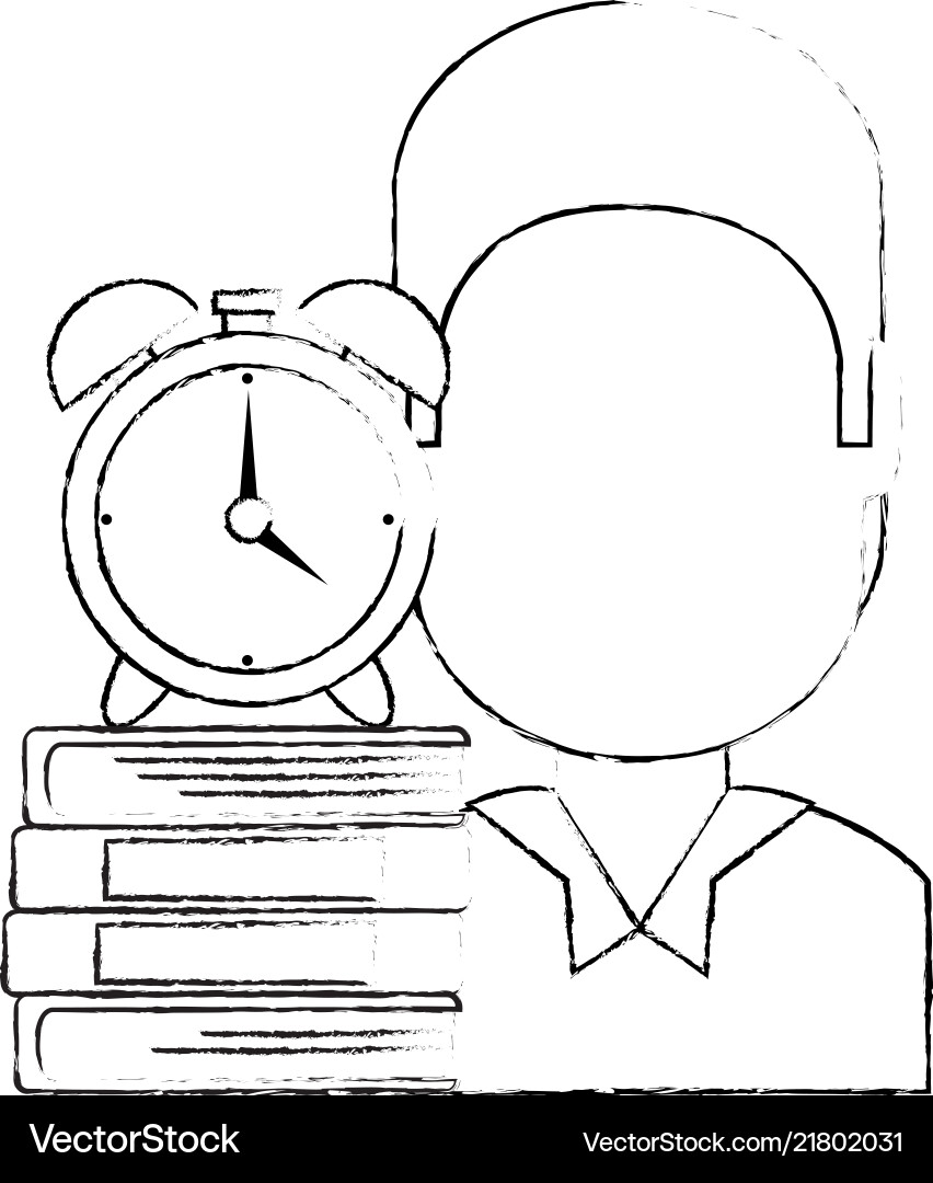 Man with text books and alarm clock Vector Image