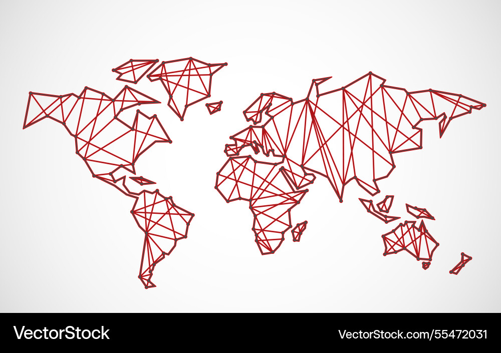 Polygonal abstract world map with connected lines vector image