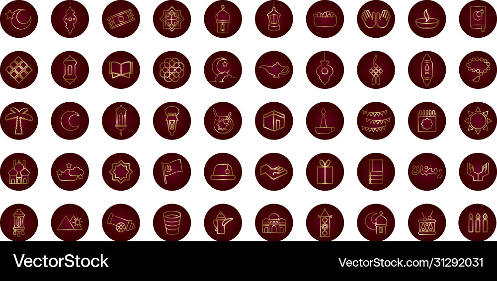 Ramadam kareem set block gradient style icons vector image