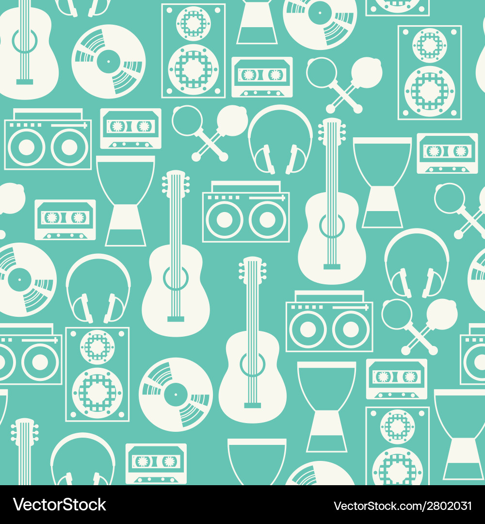 Seamless pattern with musical instruments in flat Seamless pattern with musical instruments in flat vector image