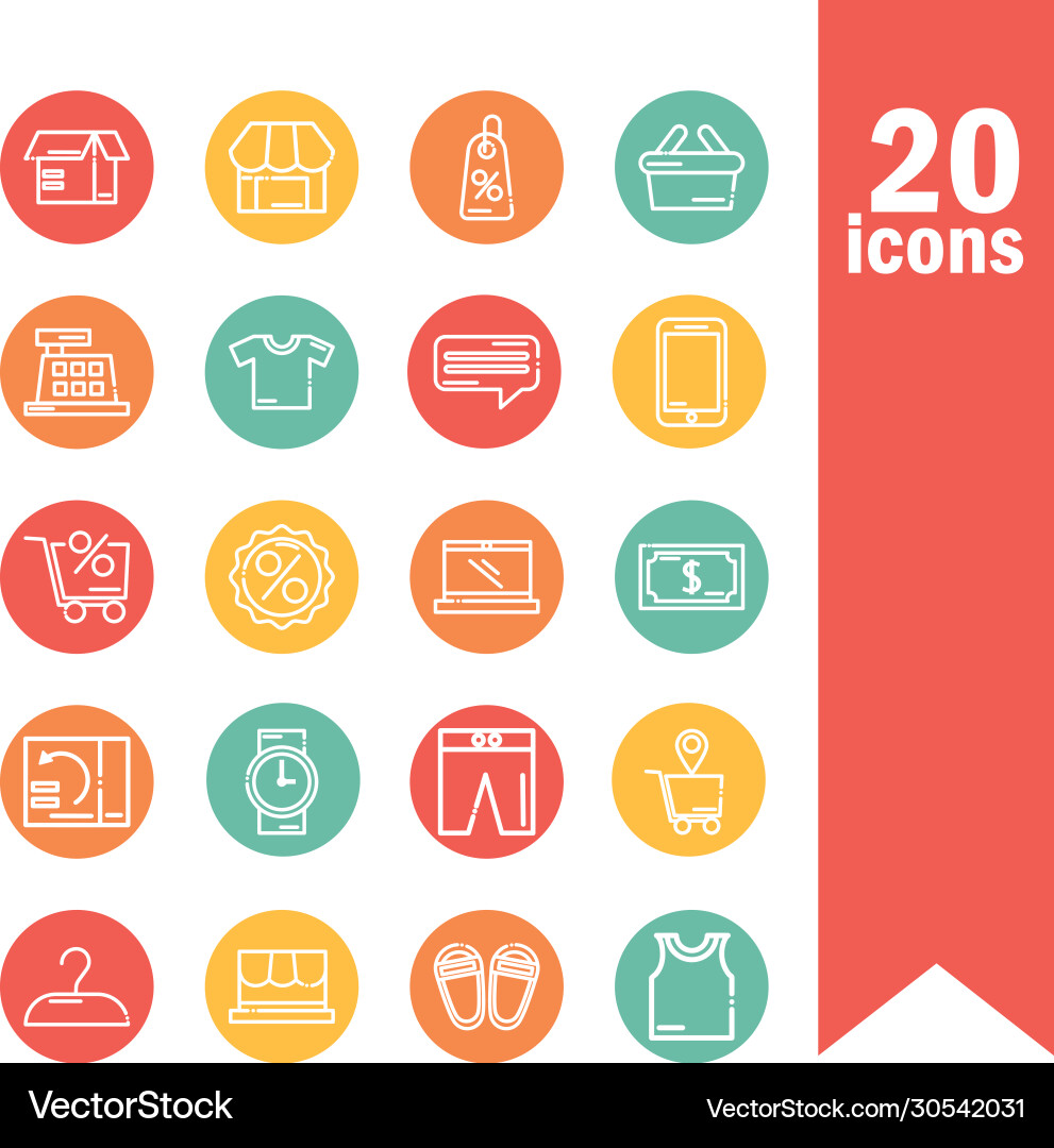 Set icons shopping block and flat style icon vector image