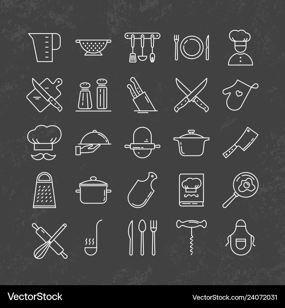 Set of clean line icons featuring various kitchen Set of clean line icons featuring various kitchen vector image