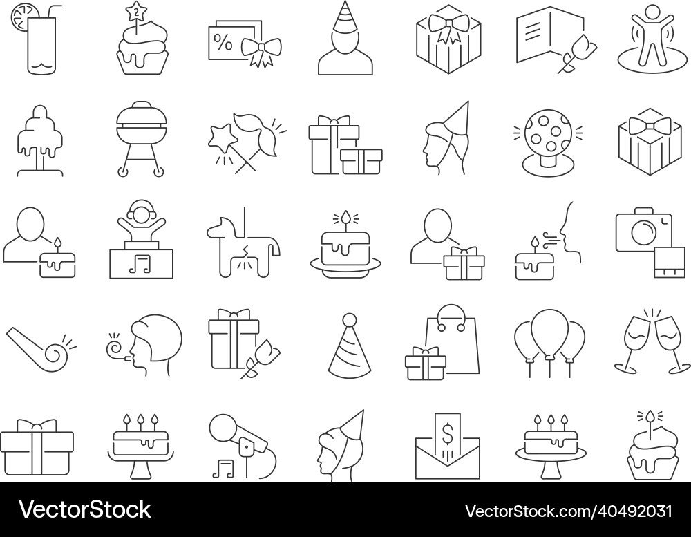 Set of linear icons birthday Set of linear icons birthday vector image