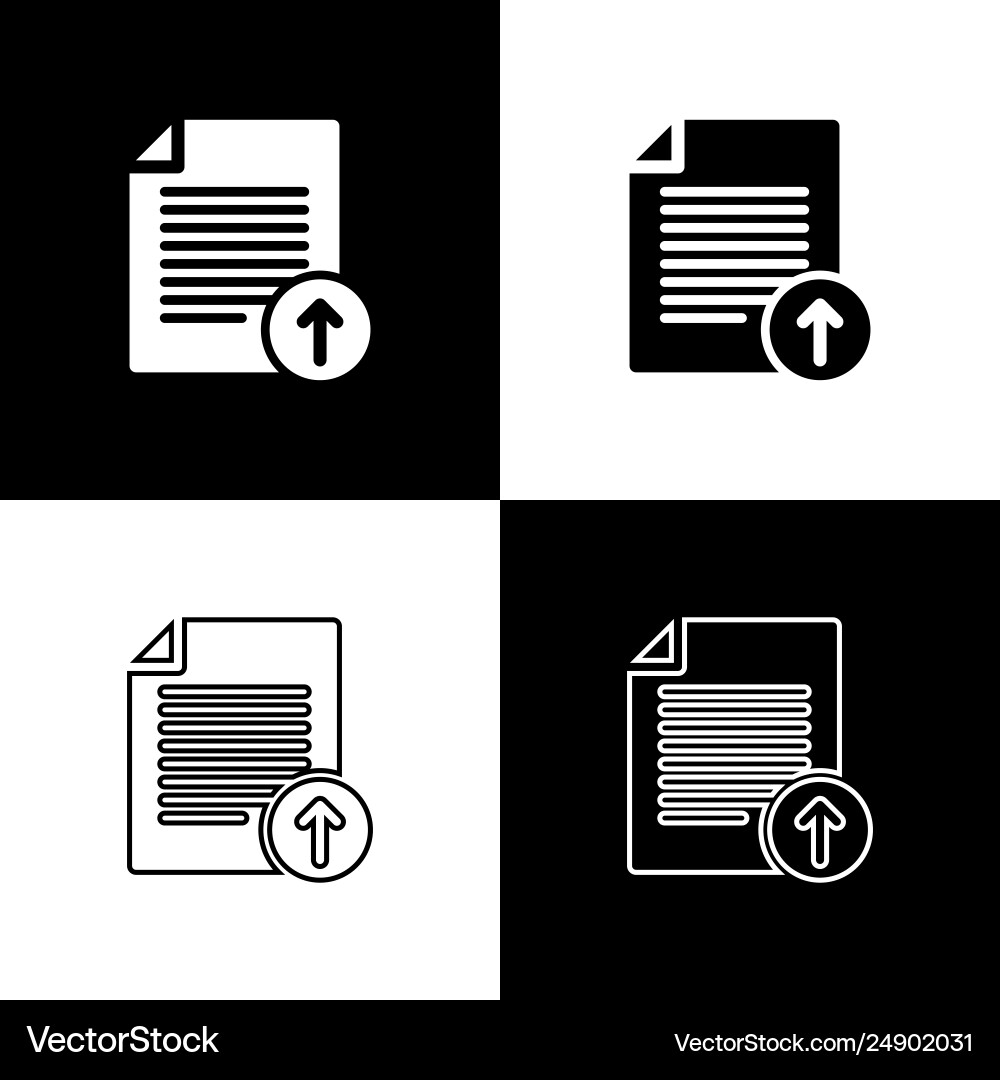 Set upload file icons isolated on black and white Vector Image
