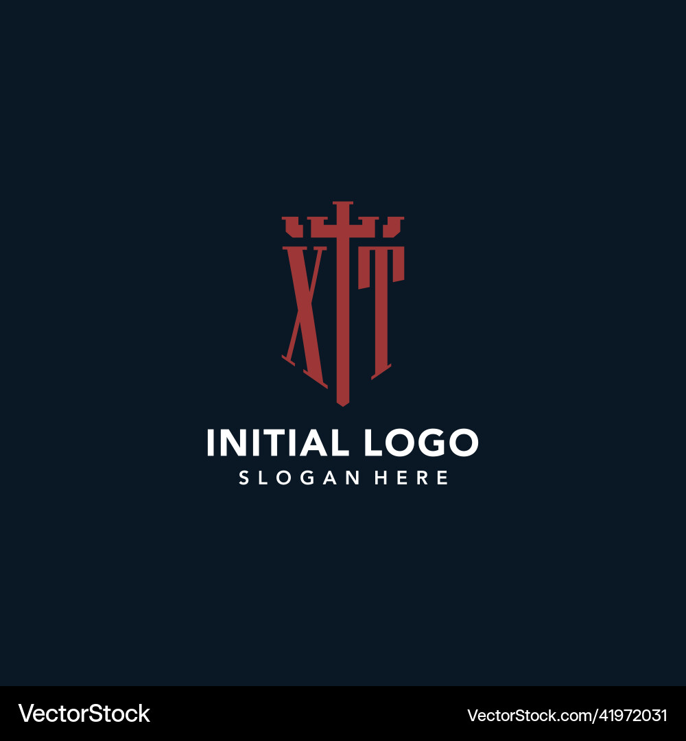 Xt initial monogram logos with sword and shield Xt initial monogram logos with sword and shield Vector Image