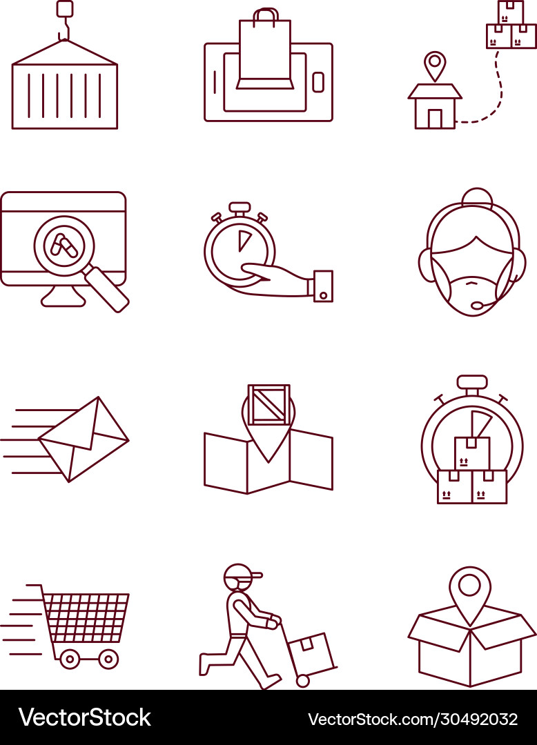 Boxes and fast delivery icon set line style Boxes and fast delivery icon set line style vector image