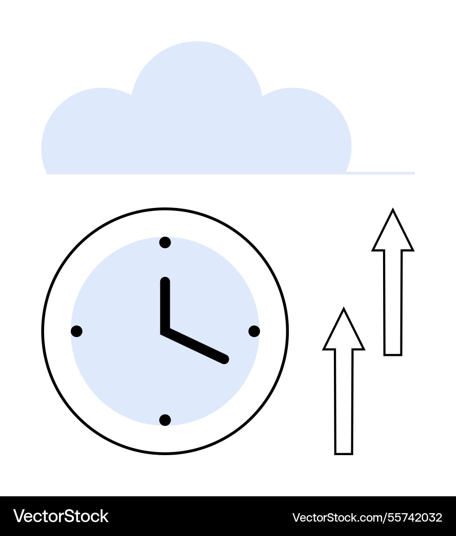 Clock with ascending arrows and cloud symbolizing Vector Image