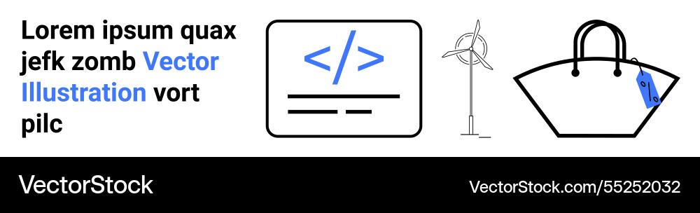 Code Snippet auf Bildschirm Windturbine und Handtasche vektorbild