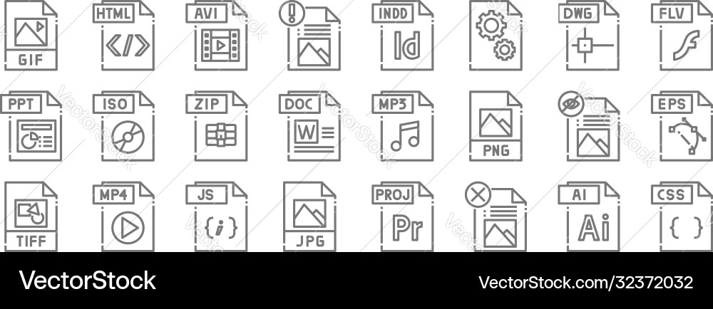 File type line icons linear set quality Vector Image