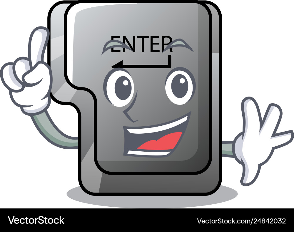 Finger enter button installed on computer cartoon Vector Image
