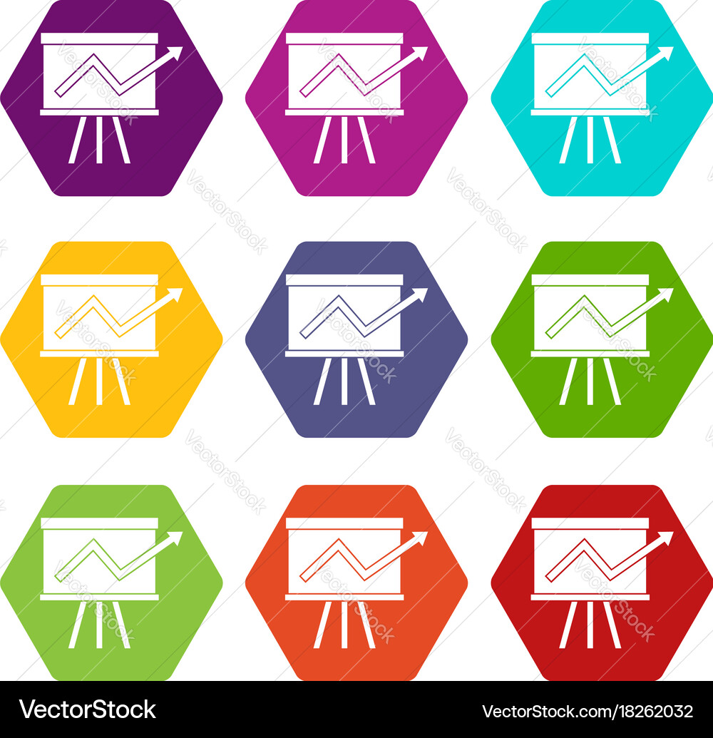 Flip chart with statistics icon set color vector image