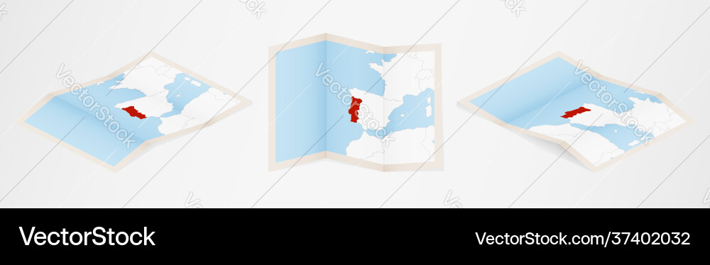 Folded map portugal in three different versions Folded map portugal in three different versions Vector Image
