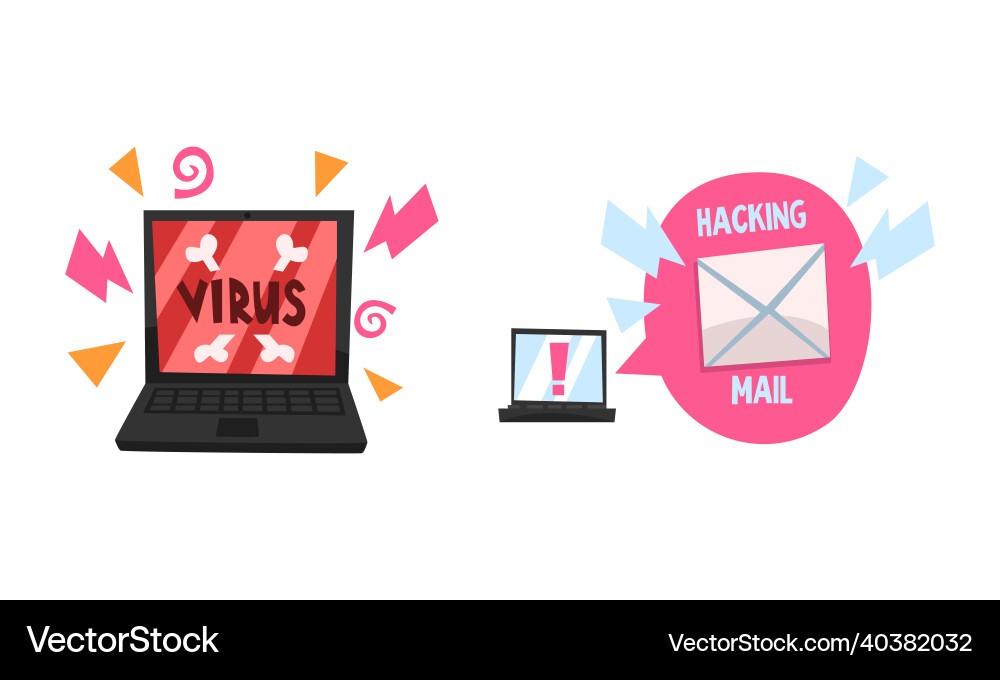 Hacking mail and virus on laptop breaking mobile Hacking mail and virus on laptop breaking mobile vector image