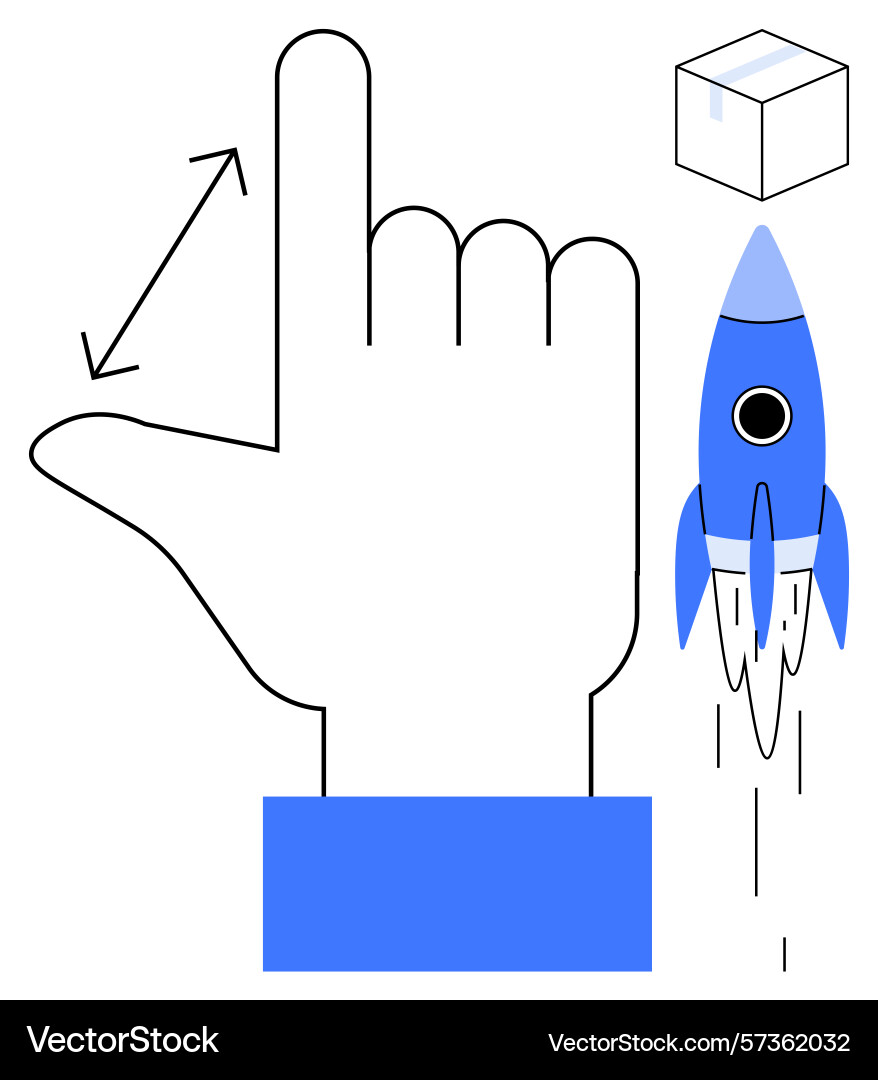 Hand gesture indicating size with rocket and box Hand gesture indicating size with rocket and box vector image