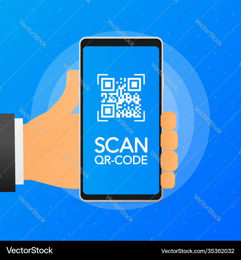 Hand holds phone with scan qr code on screen Hand holds phone with scan qr code on screen vector image