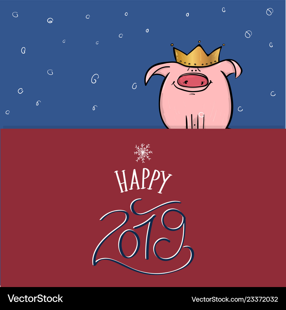 Happy new year 2019 with funny pink pig Happy new year 2019 with funny pink pig vector image