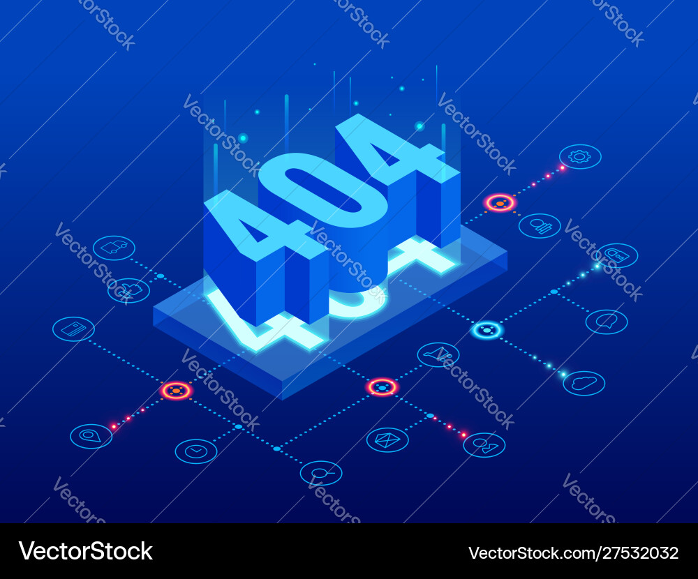 Isometric error 404 page layout design