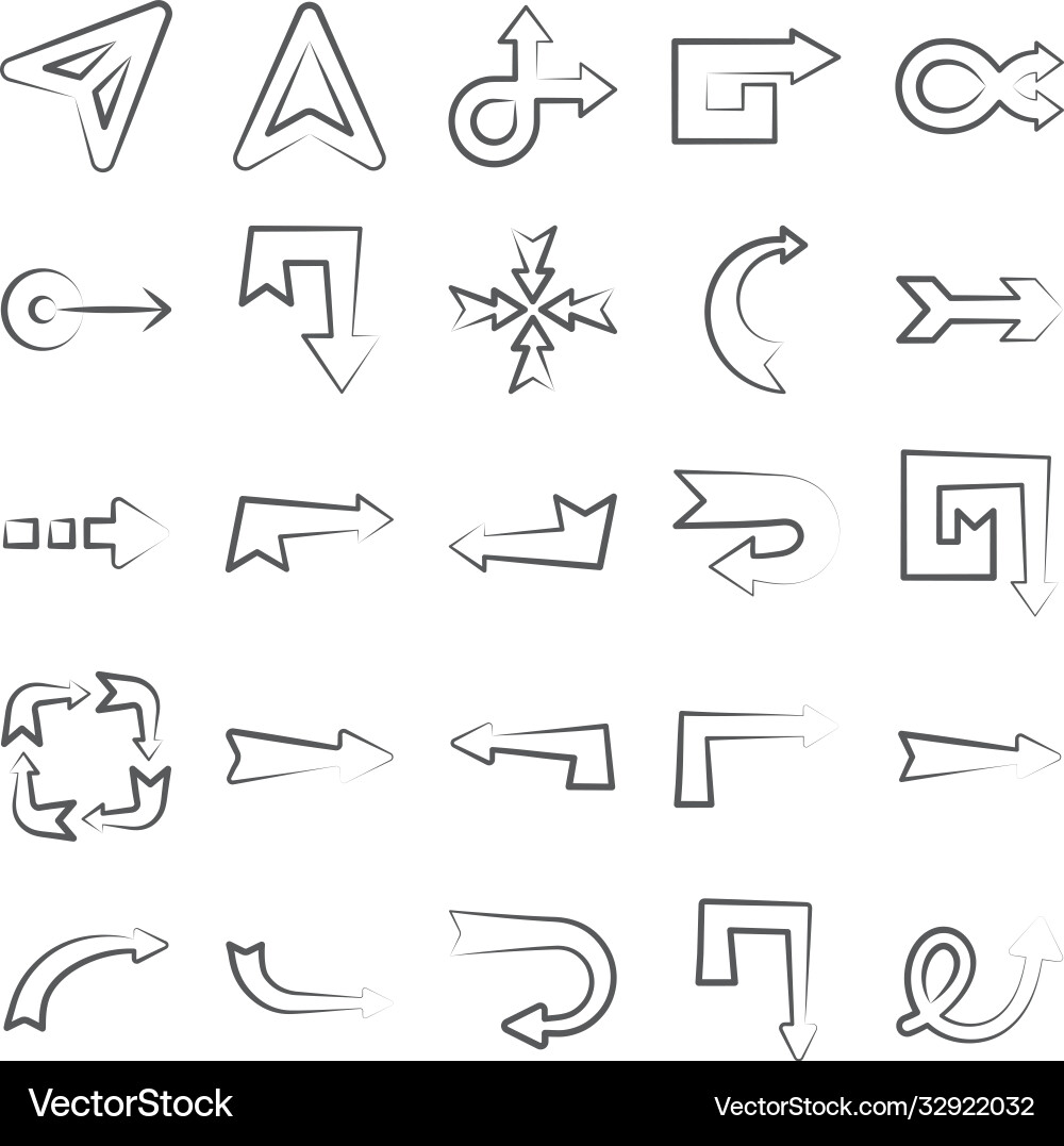 Modern pointing arrow icons in linear style pack vector image