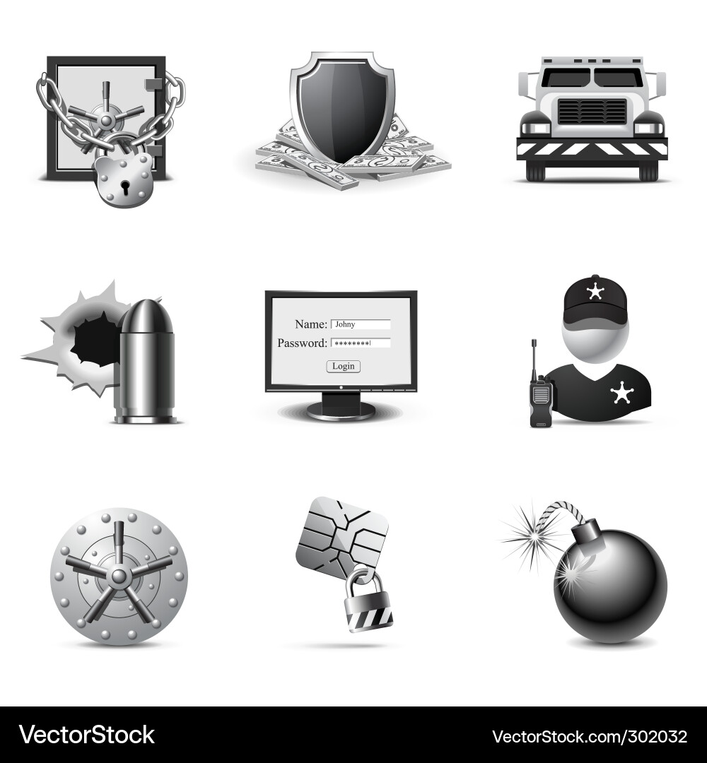 Security Icon Set - Shield & Lock Vector Image