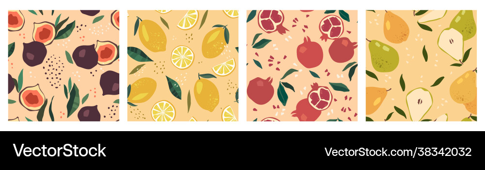 Set abstract seamless patterns with fruits Vector Image