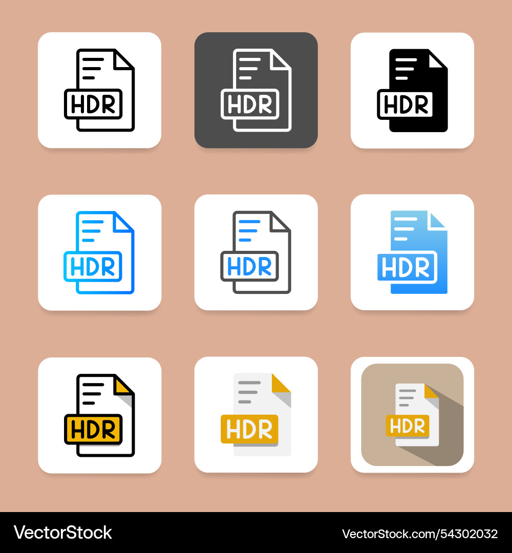 Set hdr document files type icons can be used vector image