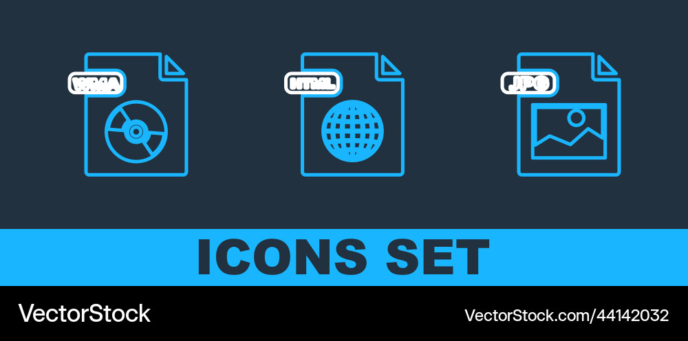 Set line jpg file document wma and html icon Set line jpg file document wma and html icon vector image