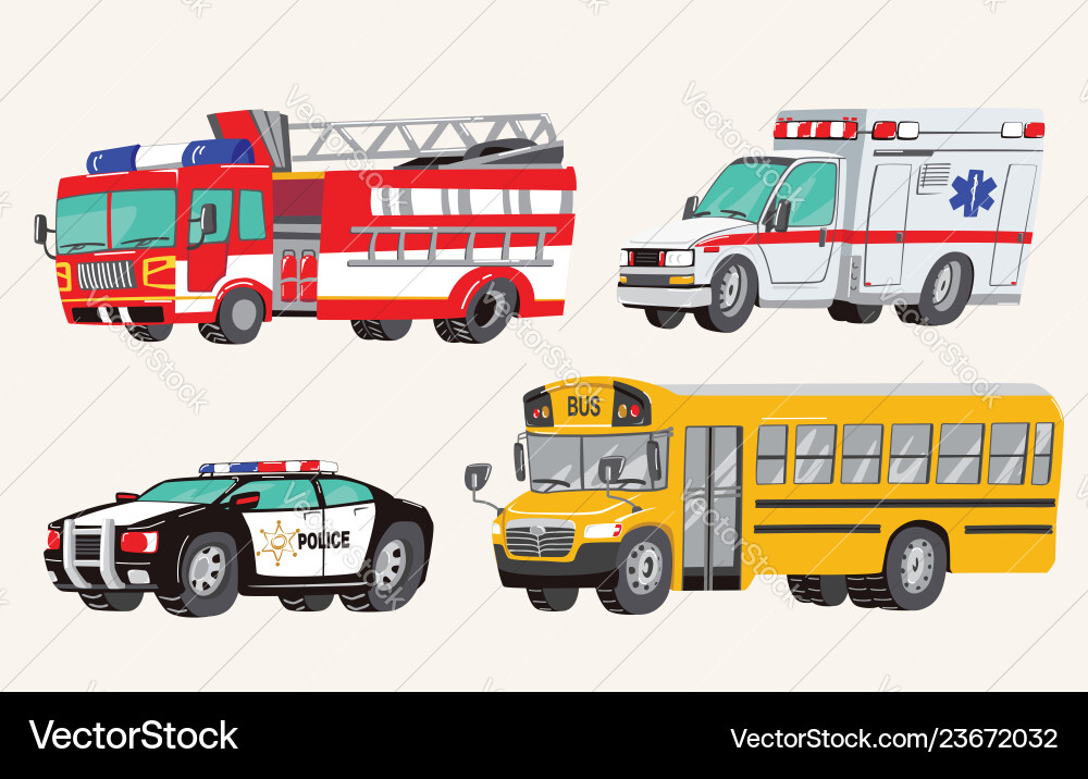 Set of toy social vehicles special machines Set of toy social vehicles special machines vector image
