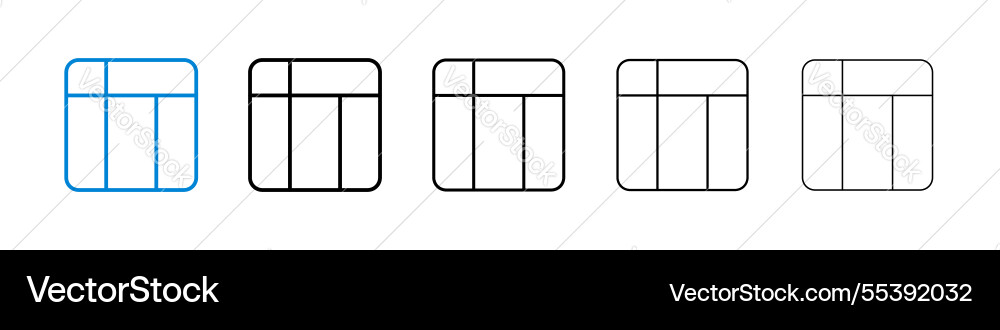 Table layout icons in five different stroke sizes Table layout icons in five different stroke sizes vector image