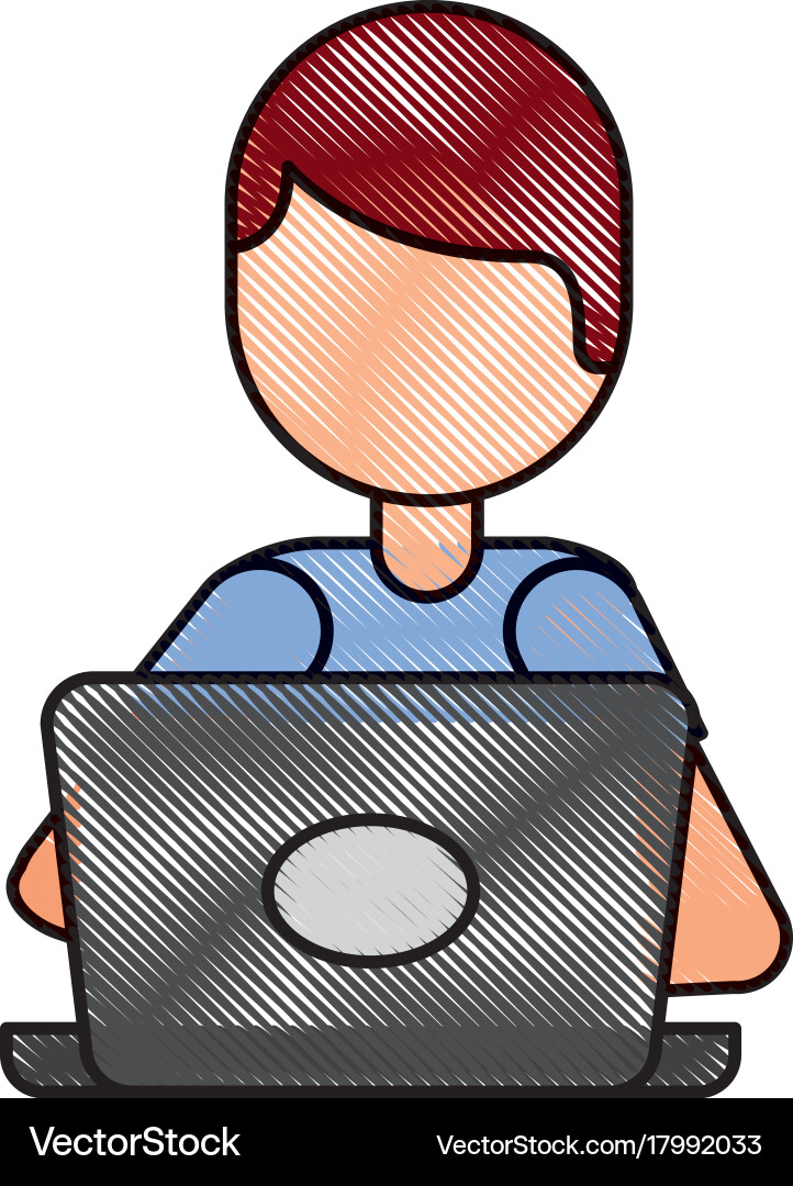 Cartoon programmer laptop working writing code vector image