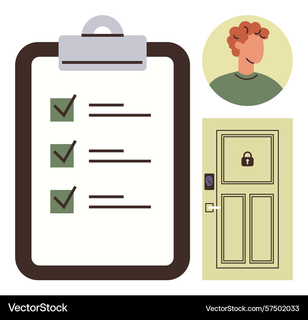 Checklist secure door and profile icon ensemble Checklist secure door and profile icon ensemble Vector Image