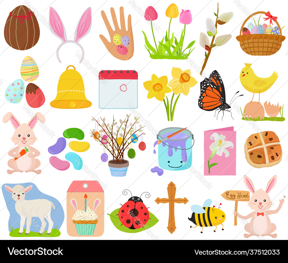 Cute Easter Spring Holiday Icons Vector Image