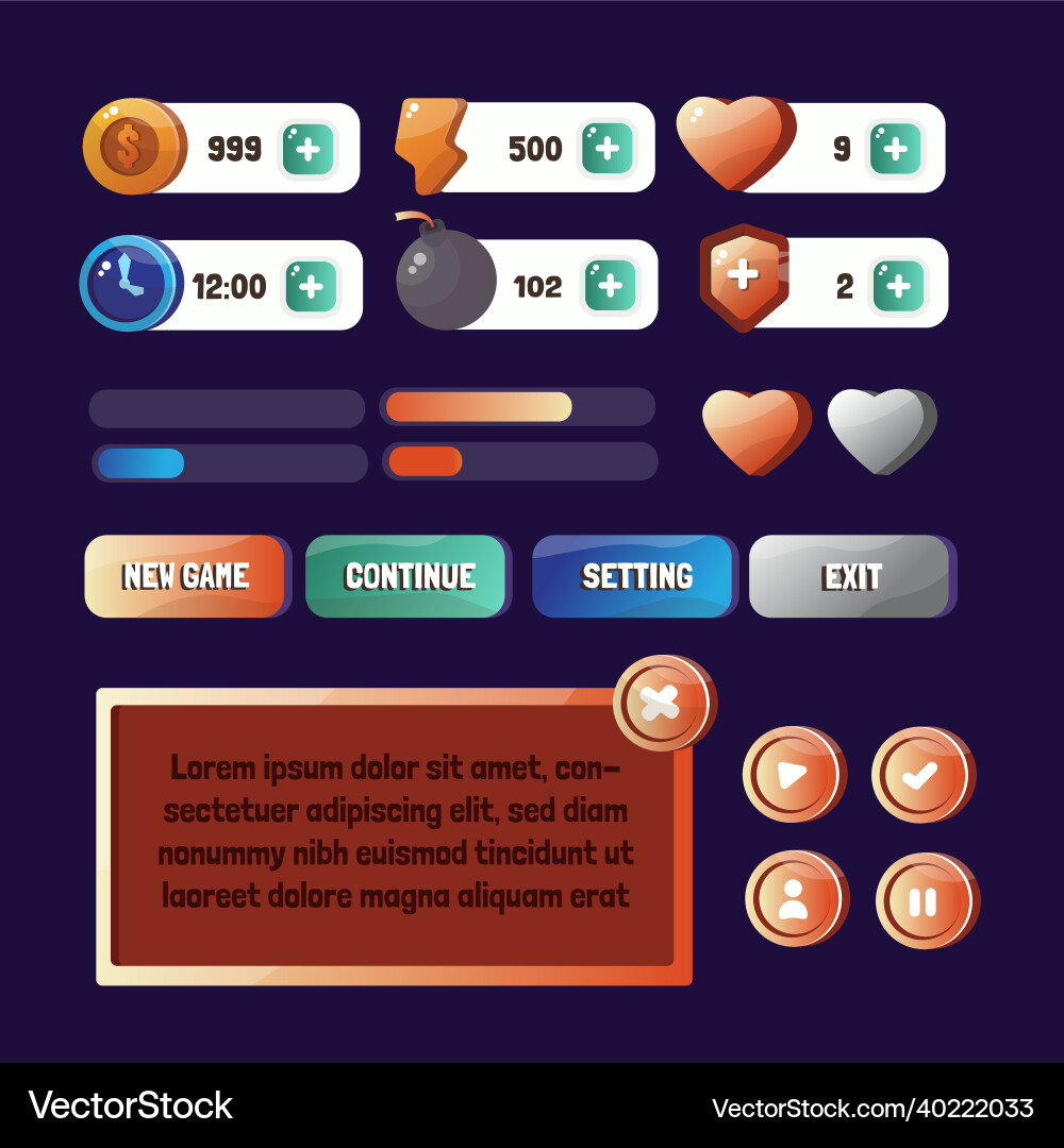 Game template gui kit interface log in page Game template gui kit interface log in page Vector Image