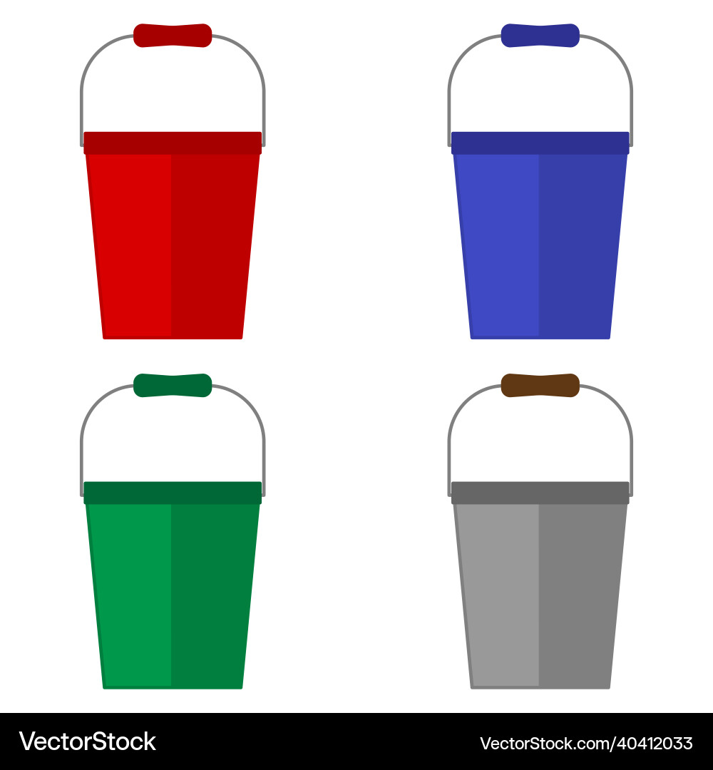 Gardening tools set of four buckets in different Gardening tools set of four buckets in different vector image