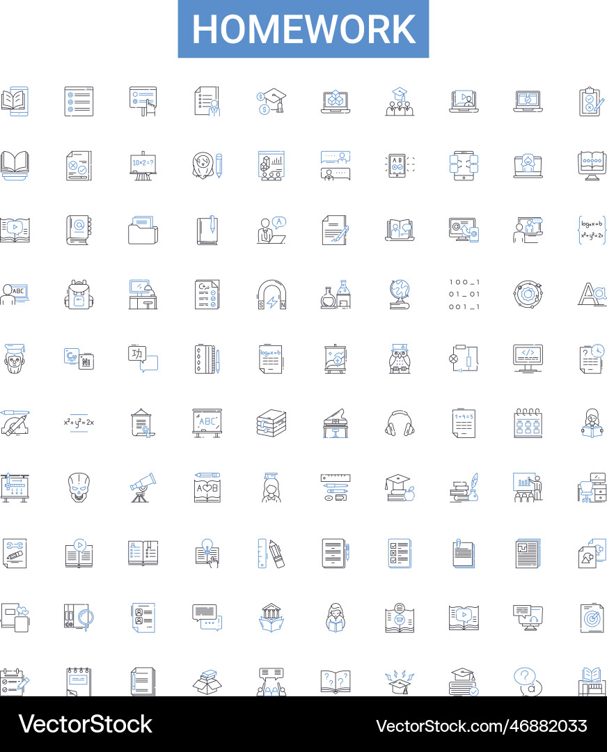 Homework outline icons collection exercise Vector Image