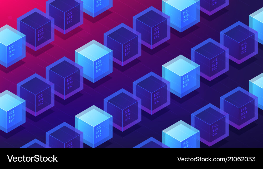 Isometric blockchain mining proof of work landing Isometric blockchain mining proof of work landing vector image
