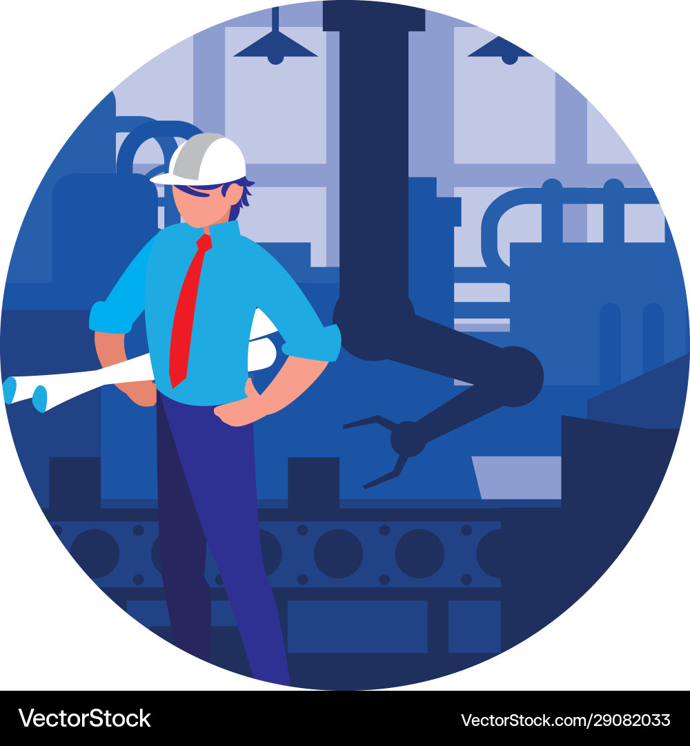 Man working on conveyor Vector Image